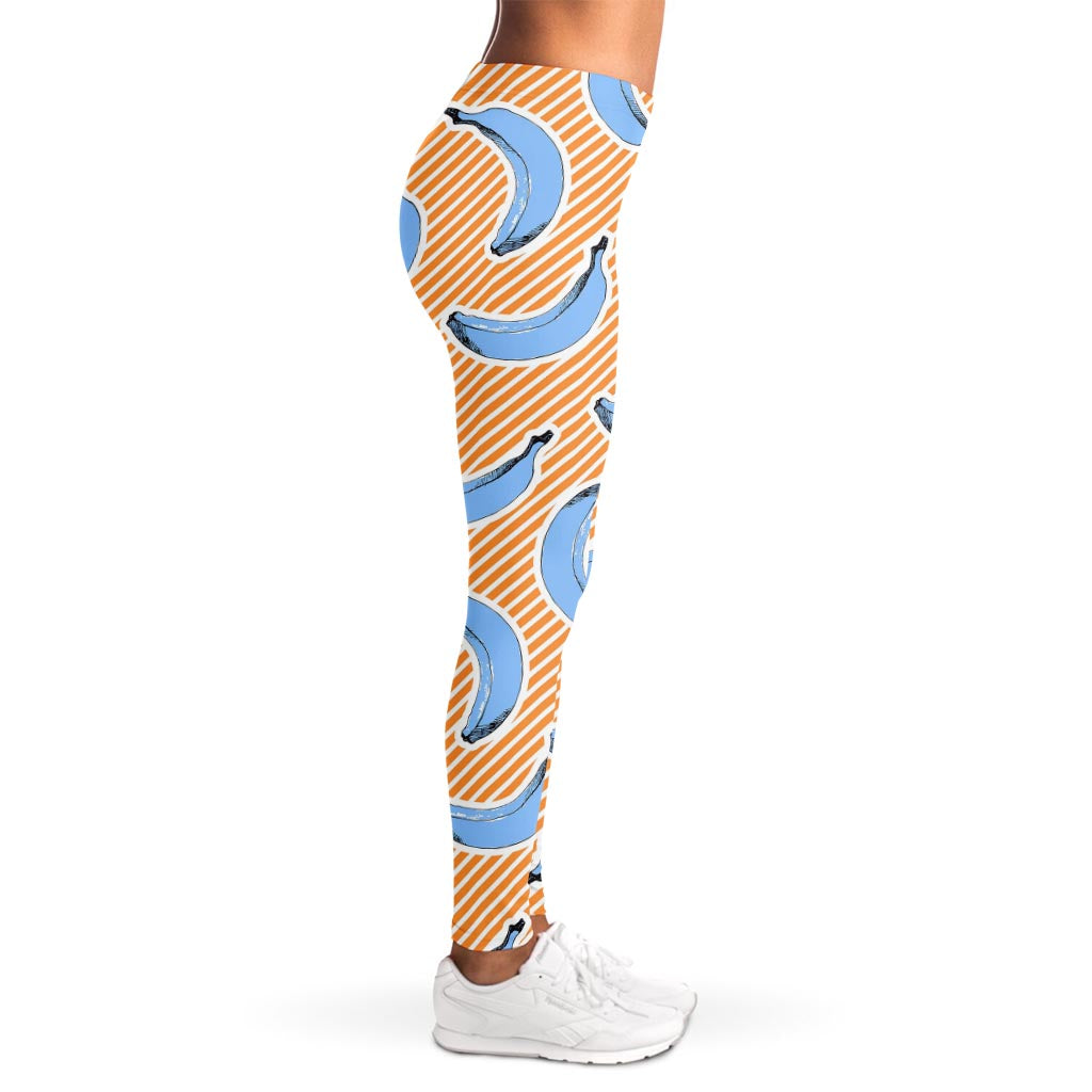 Retro Blue Banana Pattern Print Women's Leggings