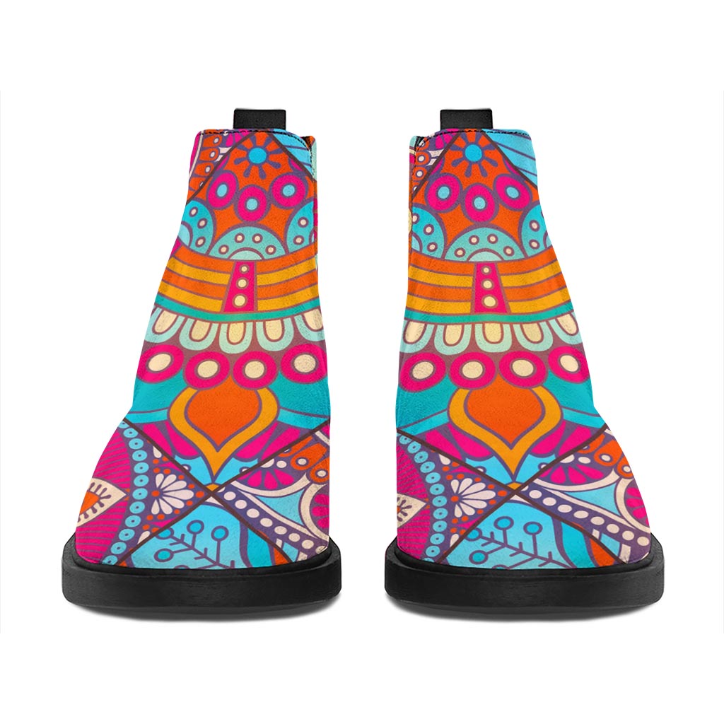 Retro Bohemian Mandala Pattern Print Flat Ankle Boots