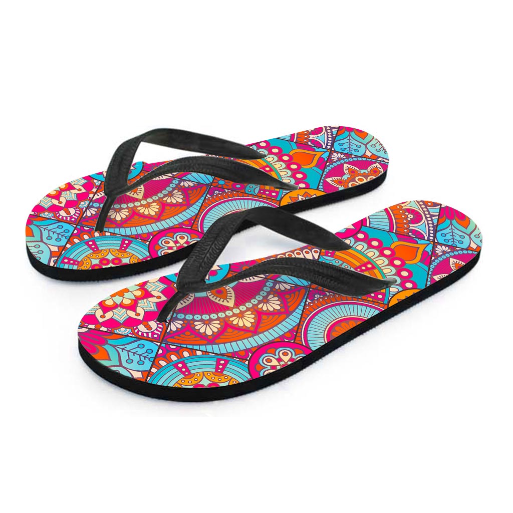 Retro Bohemian Mandala Pattern Print Flip Flops