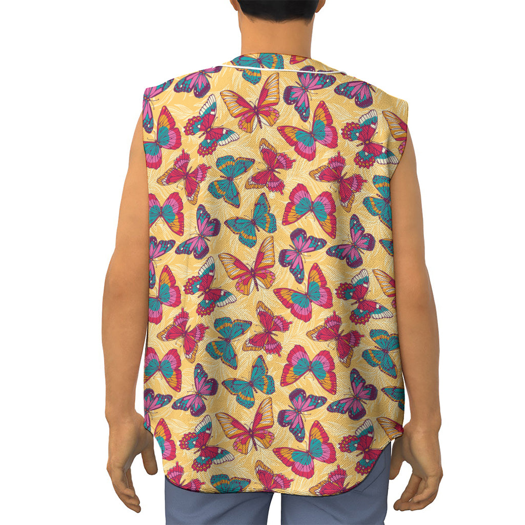 Retro Colorful Butterfly Pattern Print Sleeveless Baseball Jersey