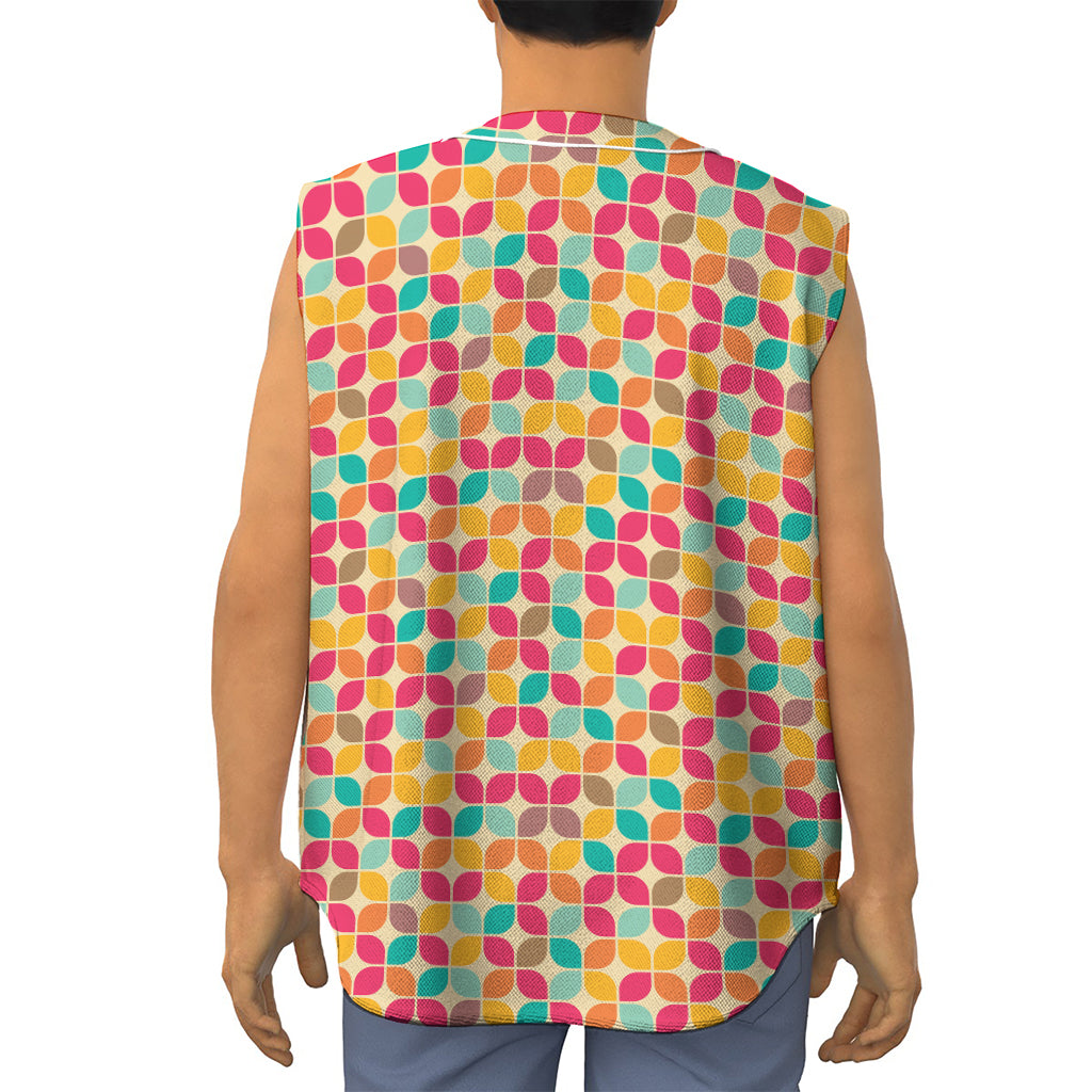 Retro Geometric Rounded Square Print Sleeveless Baseball Jersey