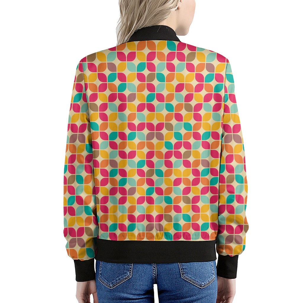 Retro Geometric Rounded Square Print Women's Bomber Jacket