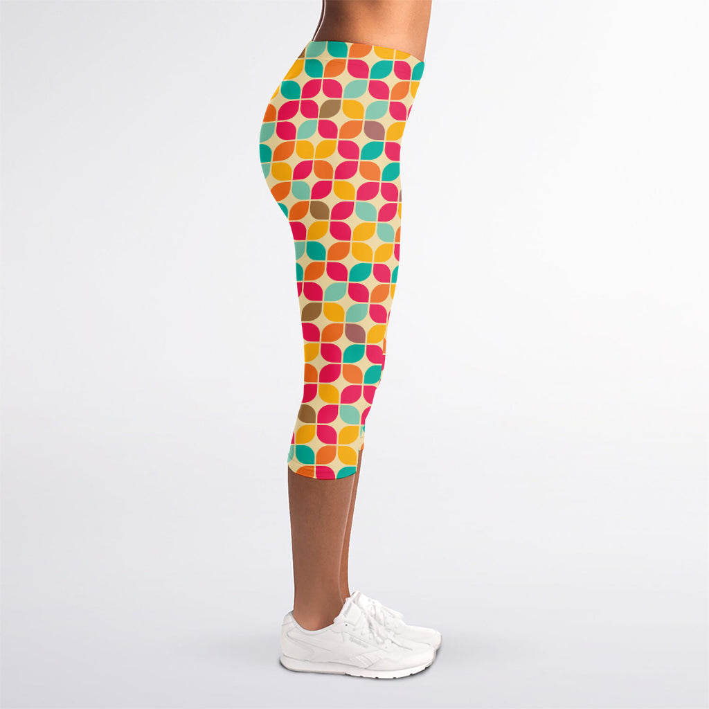 Retro Geometric Rounded Square Print Women's Capri Leggings