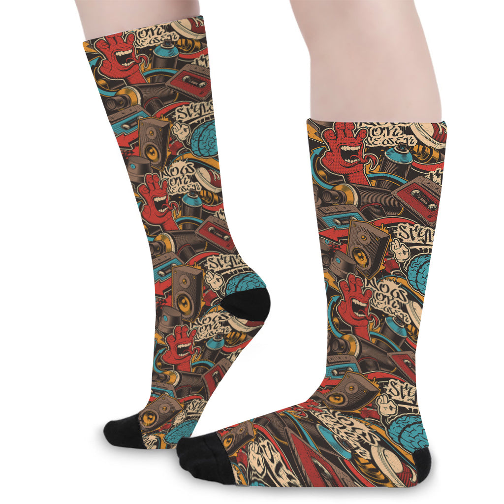 Retro Graffiti Pattern Print Long Socks
