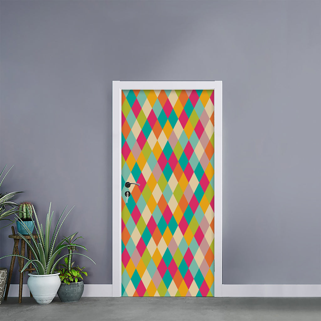 Retro Harlequin Pattern Print Door Sticker
