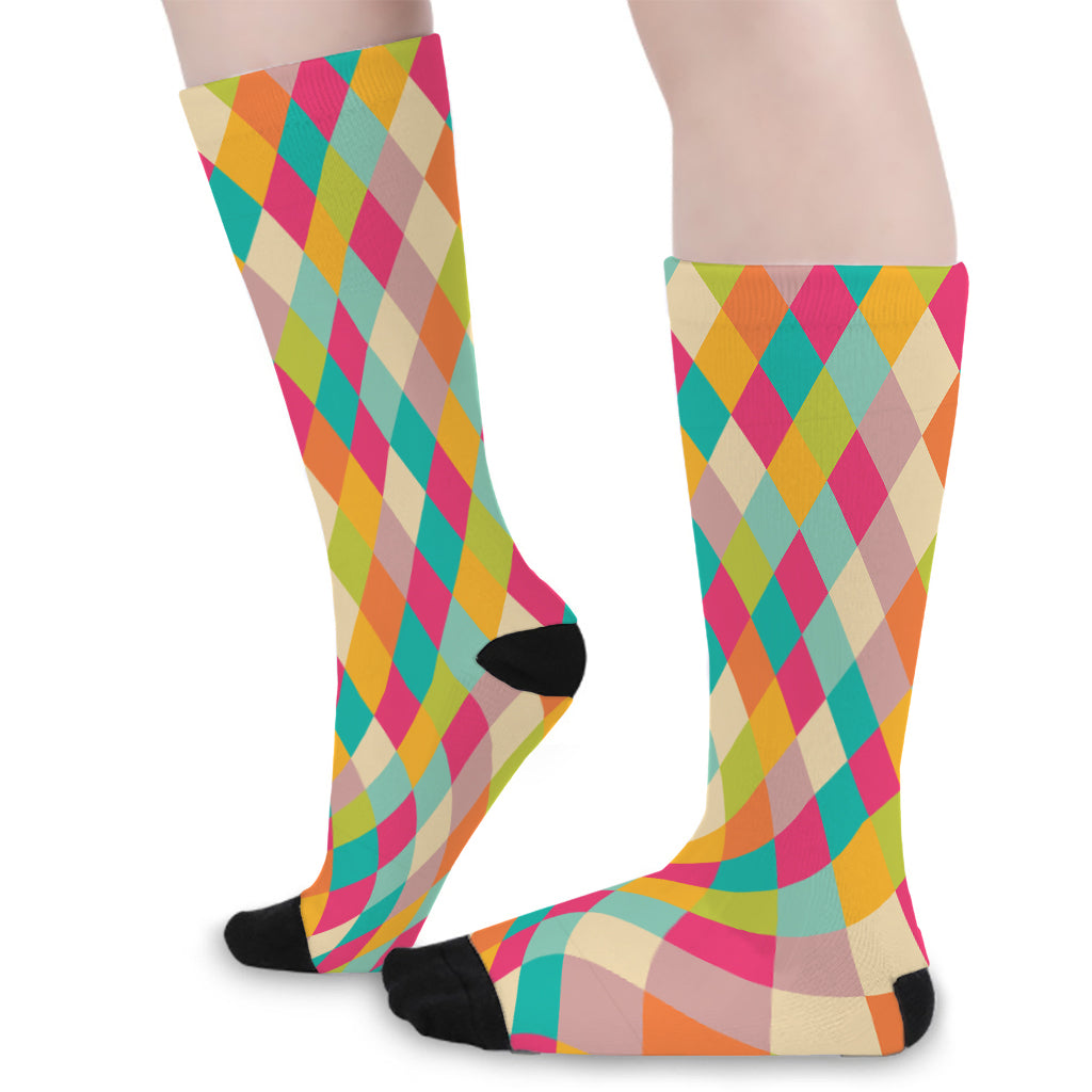 Retro Harlequin Pattern Print Long Socks