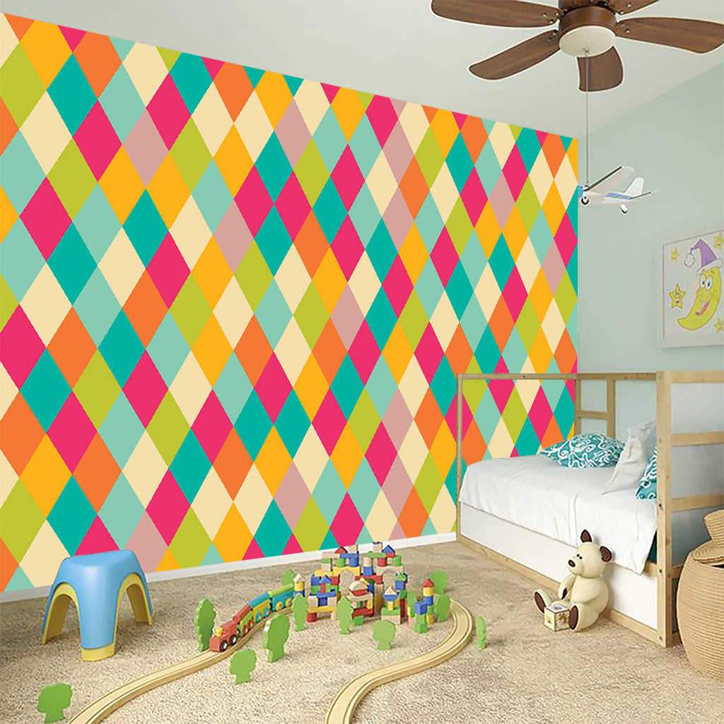 Retro Harlequin Pattern Print Wall Sticker