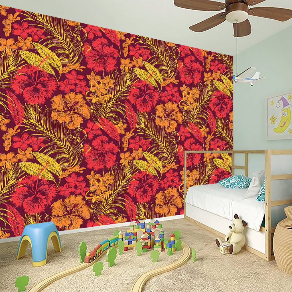 Retro Hawaiian Tropical Floral Print Wall Sticker