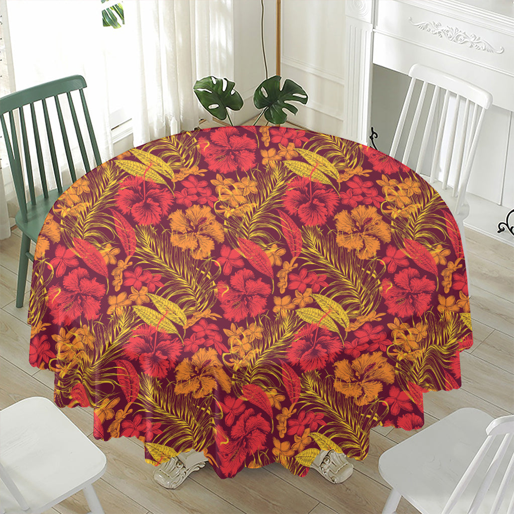 Retro Hawaiian Tropical Floral Print Waterproof Round Tablecloth
