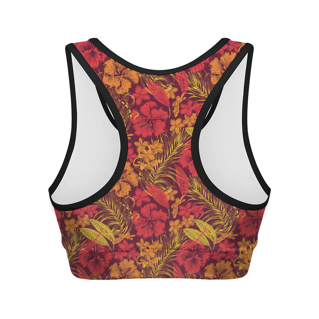 Retro Hawaiian Tropical Floral Print Women's Sports Bra