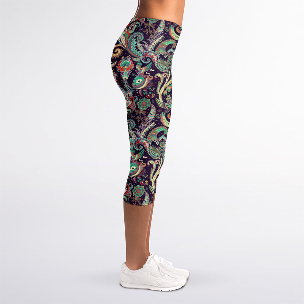 Retro Indian Paisley Pattern Print Women's Capri Leggings