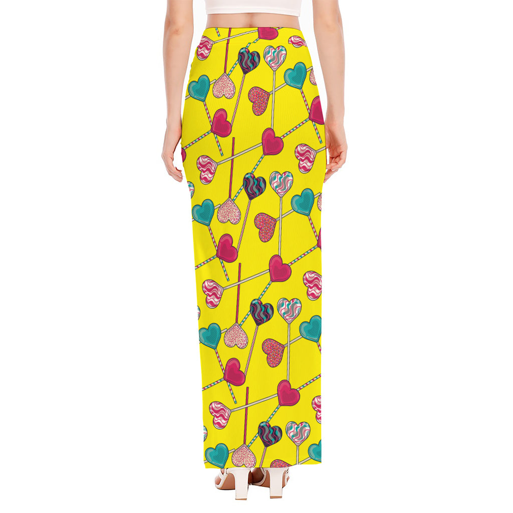 Retro Lollipop Print High Slit Maxi Skirt