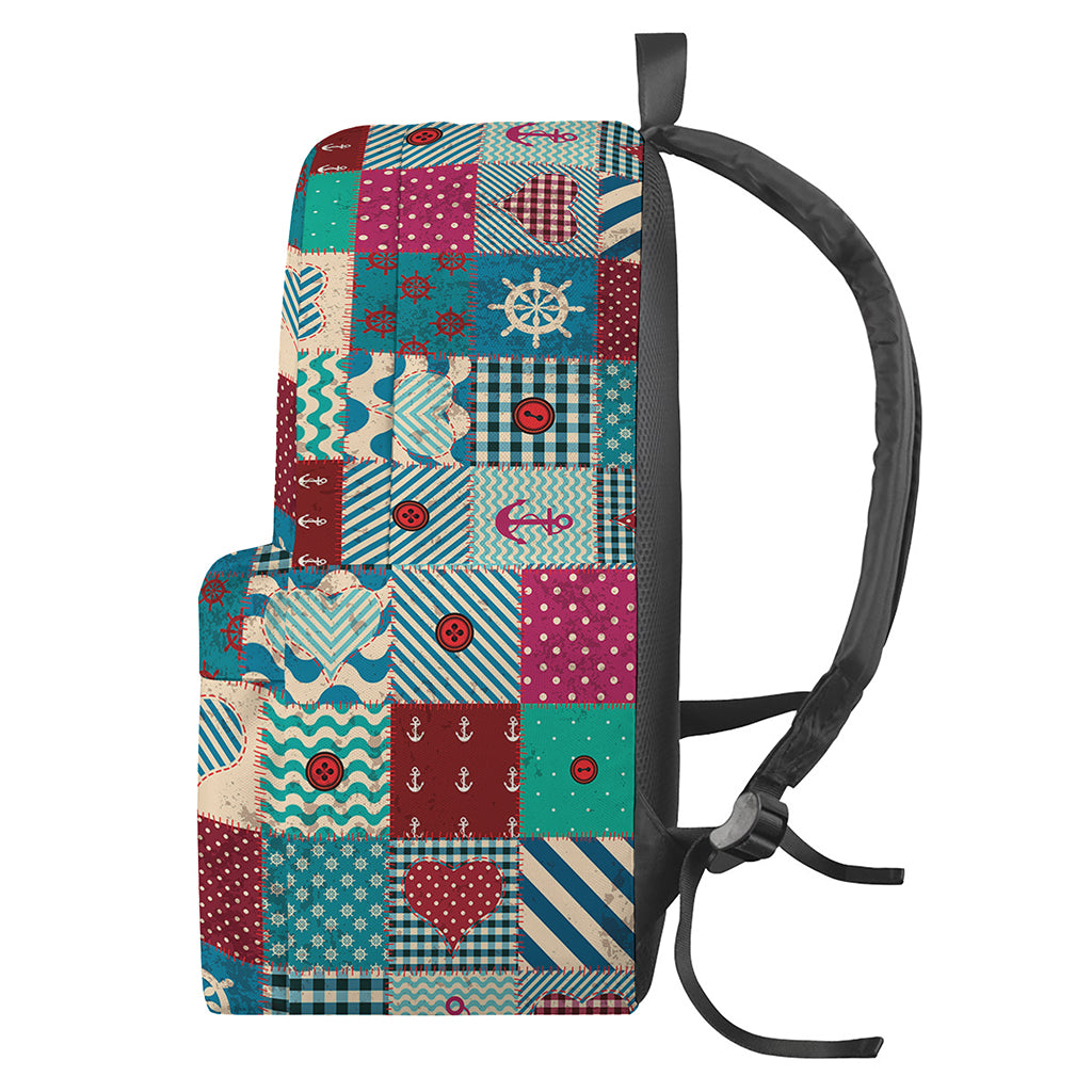 Retro Nautical Patchwork Pattern Print Backpack