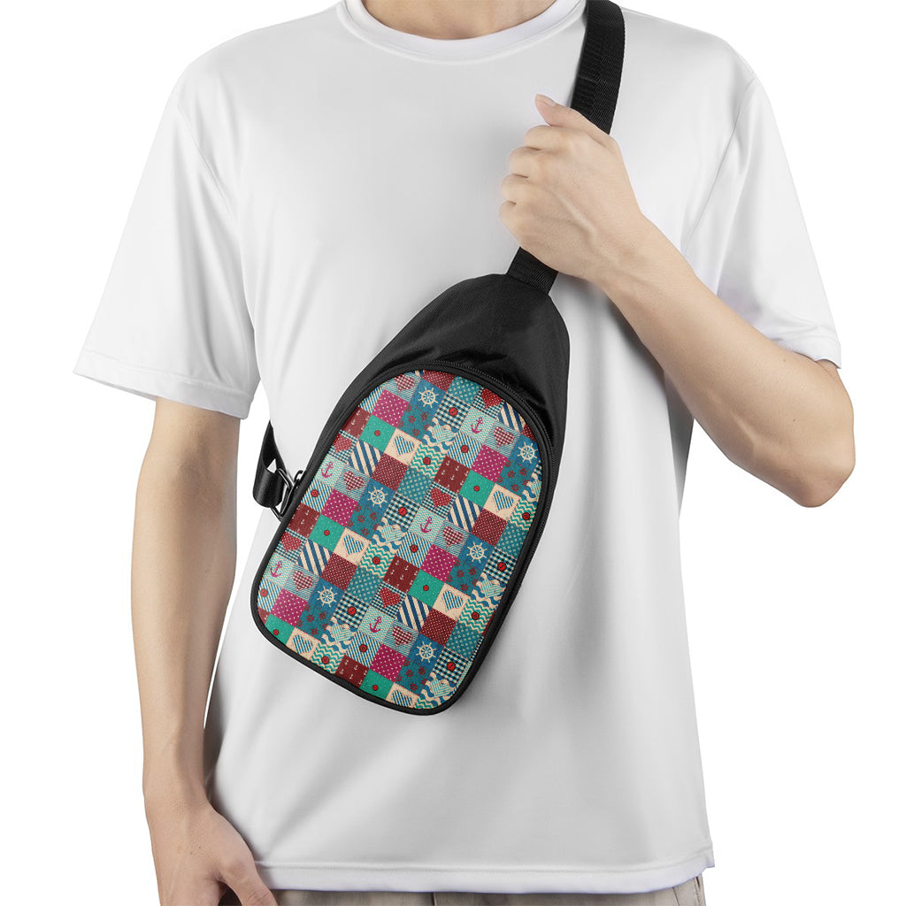 Retro Nautical Patchwork Pattern Print Chest Bag