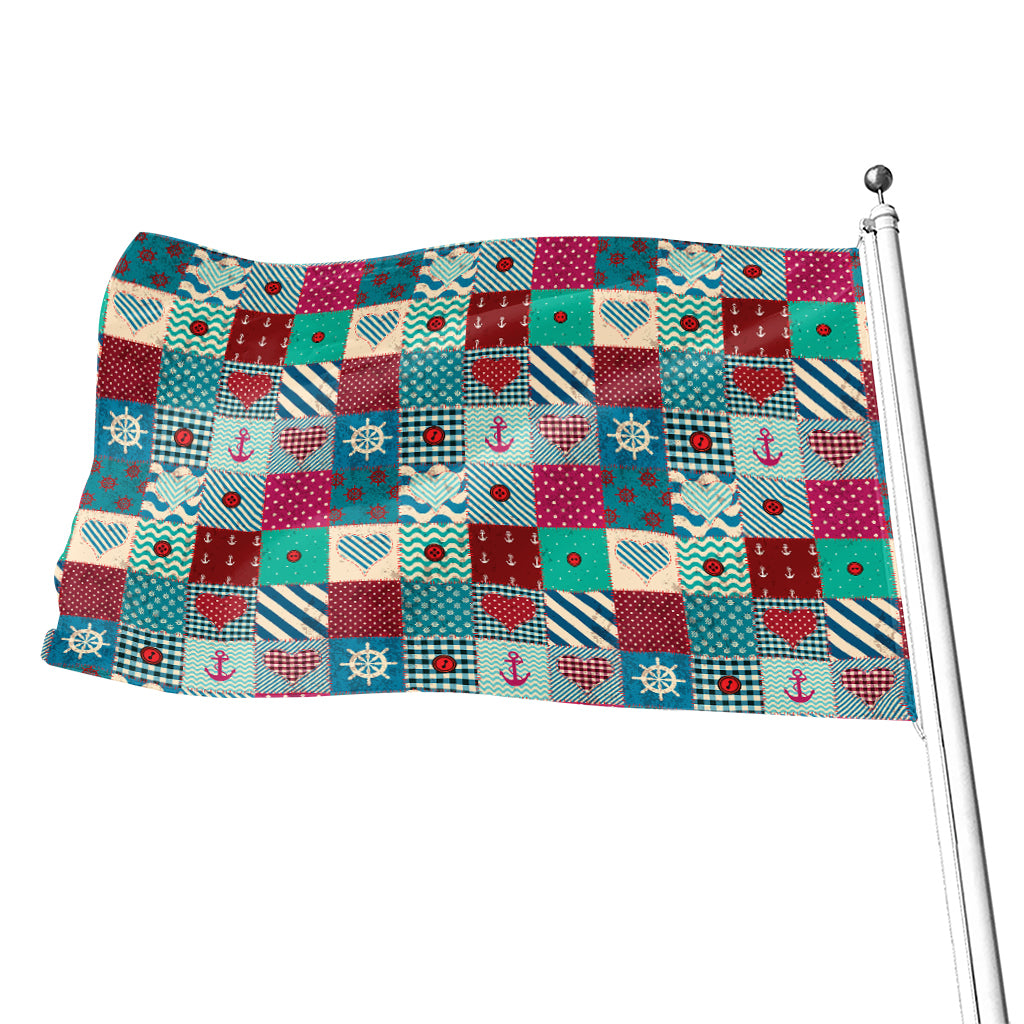 Retro Nautical Patchwork Pattern Print Flag