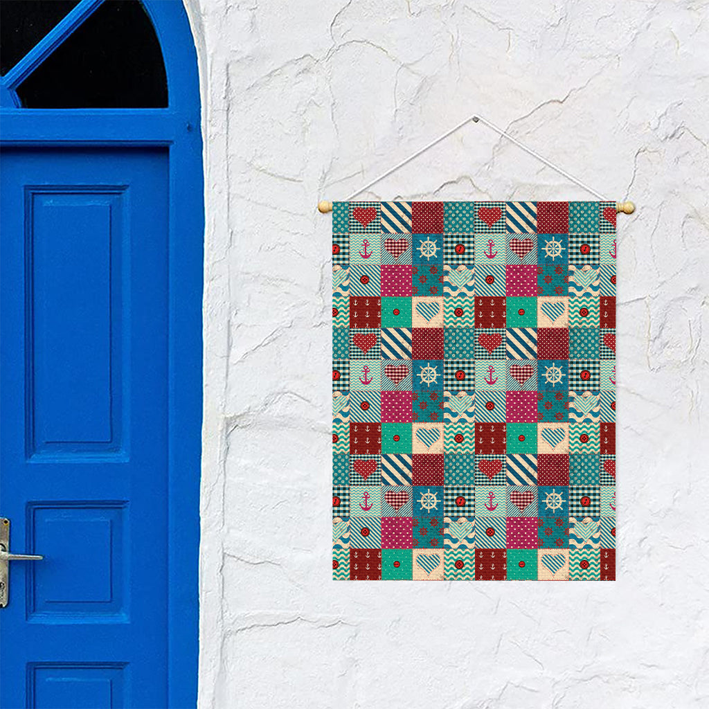 Retro Nautical Patchwork Pattern Print Garden Flag
