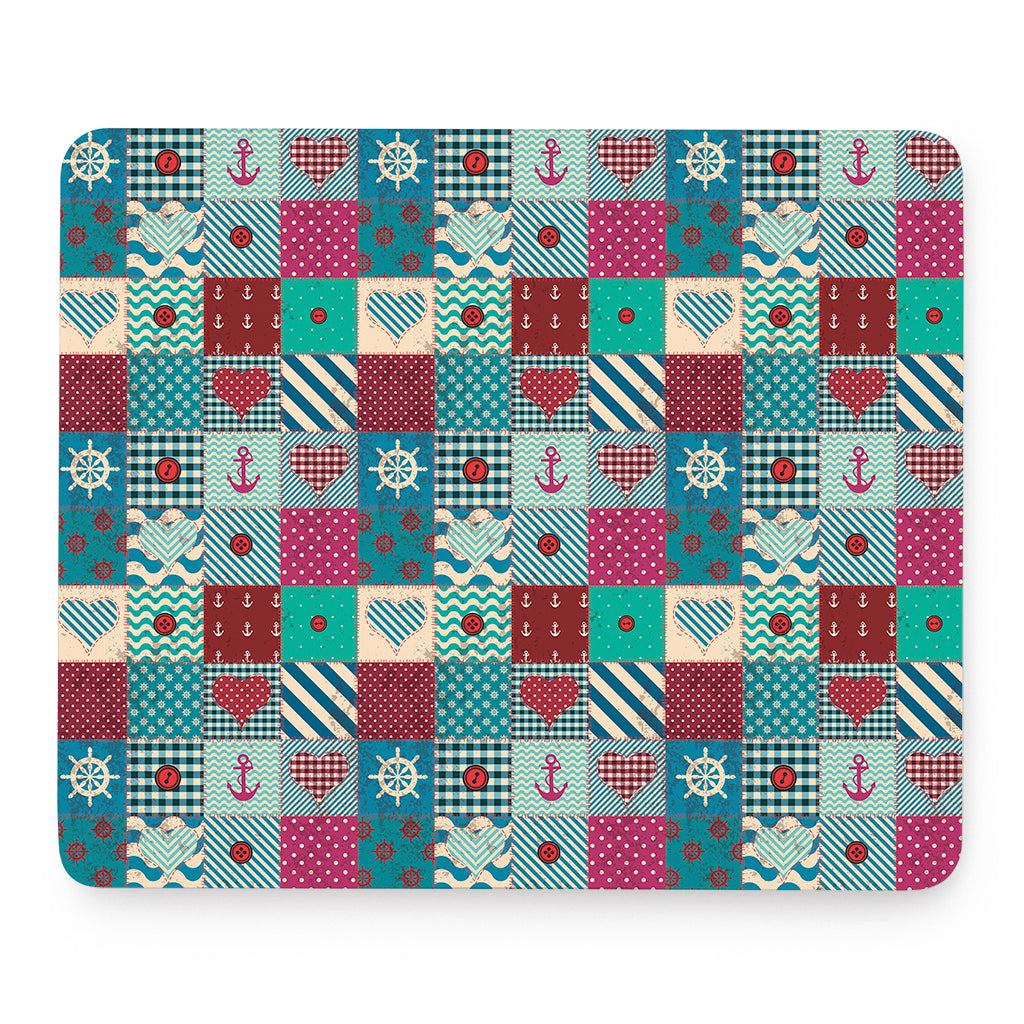 Retro Nautical Patchwork Pattern Print Mouse Pad