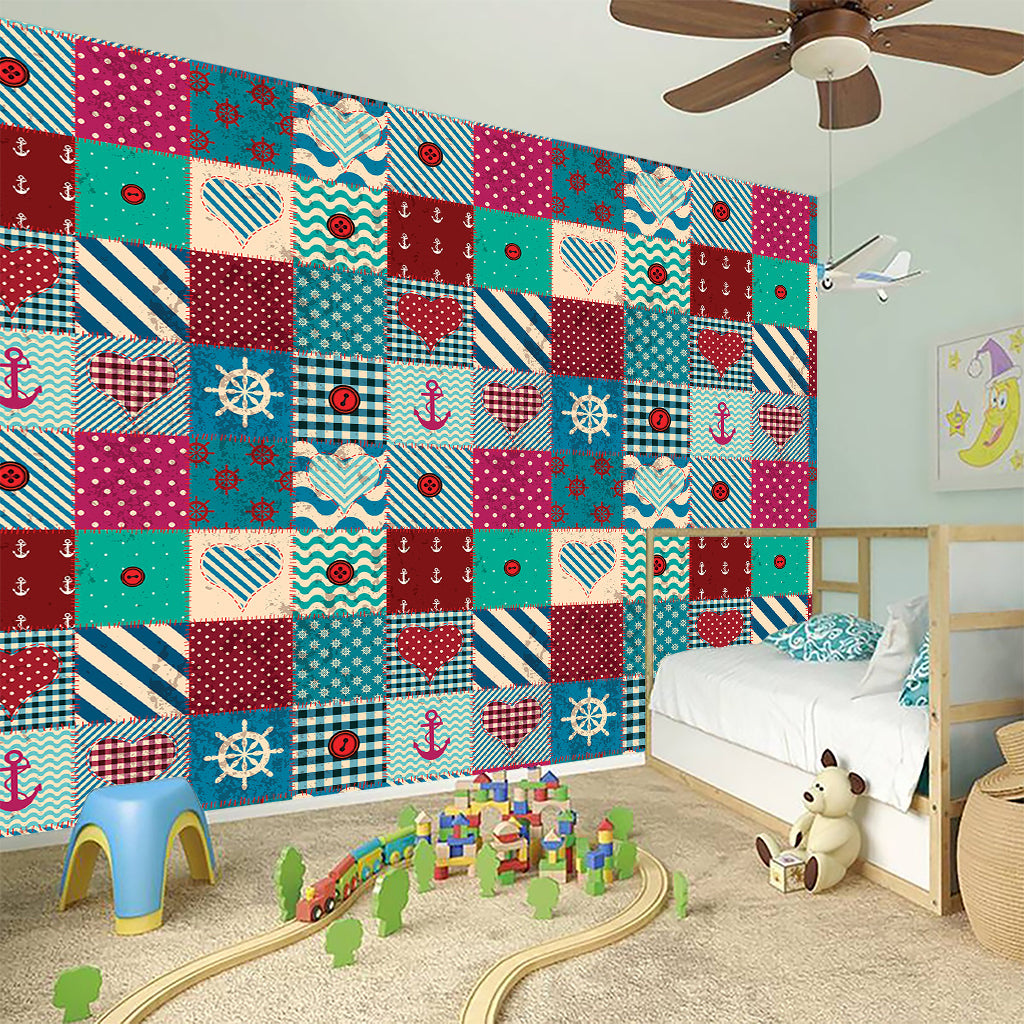 Retro Nautical Patchwork Pattern Print Wall Sticker