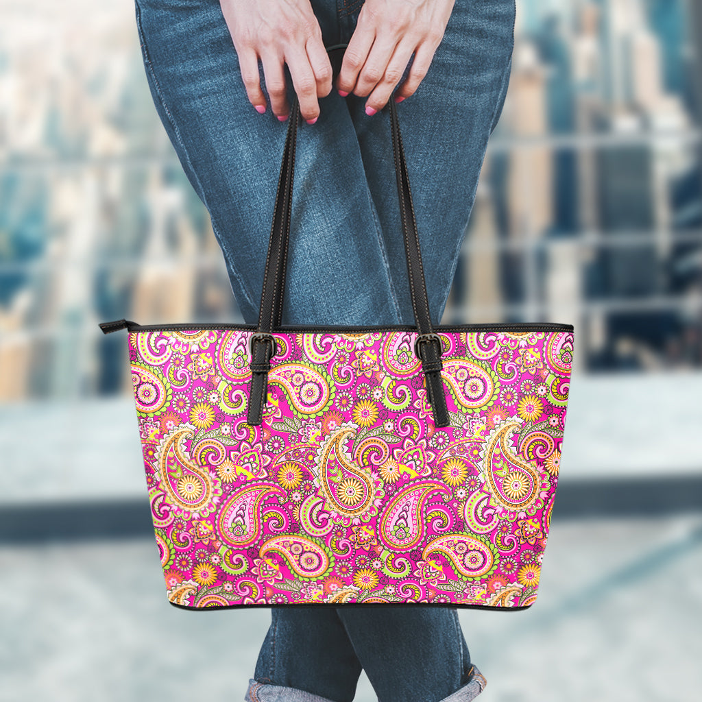 Retro Paisley Pattern Print Leather Tote Bag