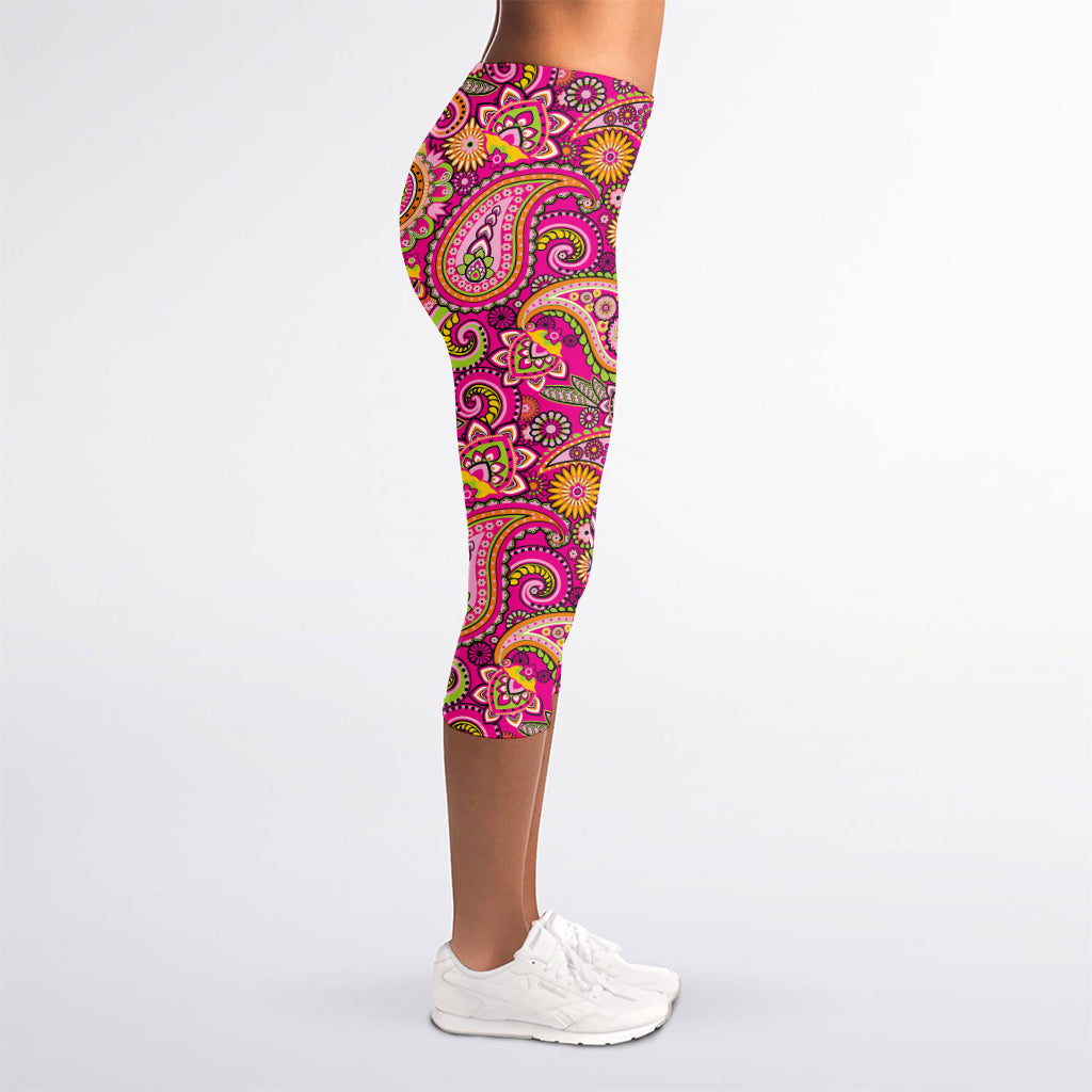 Retro Paisley Pattern Print Women's Capri Leggings