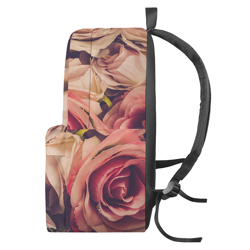 Retro Pink Roses Floral Print Backpack
