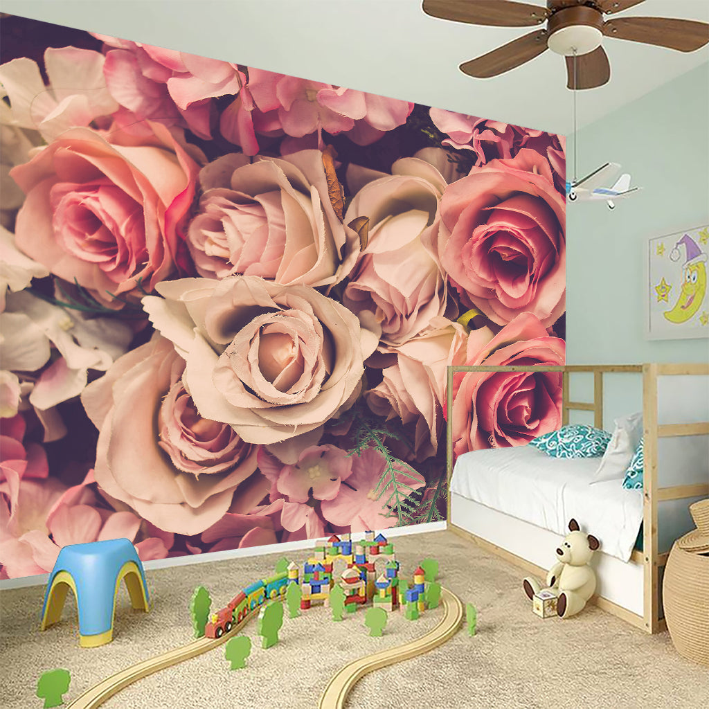 Retro Pink Roses Floral Print Wall Sticker