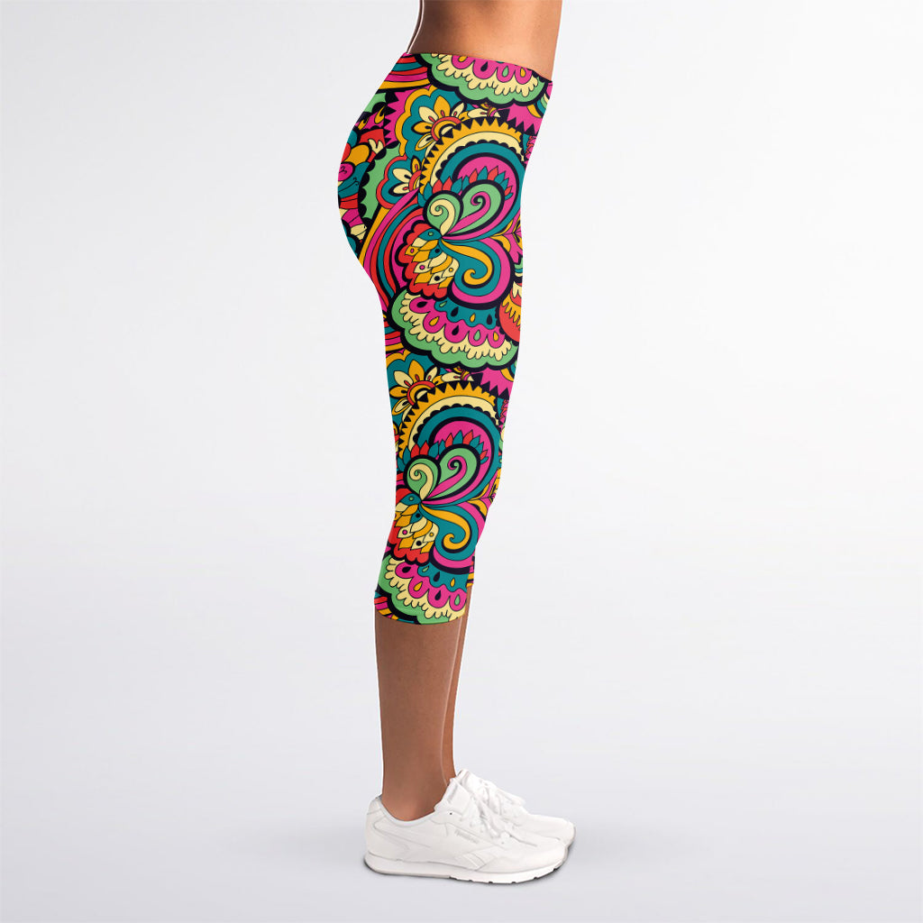 Retro Psychedelic Hippie Pattern Print Women's Capri Leggings