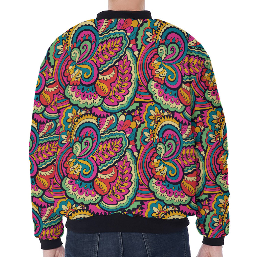 Retro Psychedelic Hippie Pattern Print Zip Sleeve Bomber Jacket