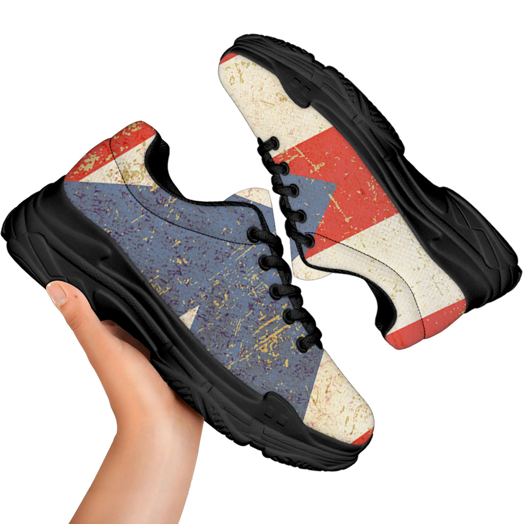 Retro Puerto Rican Flag Print Black Chunky Shoes