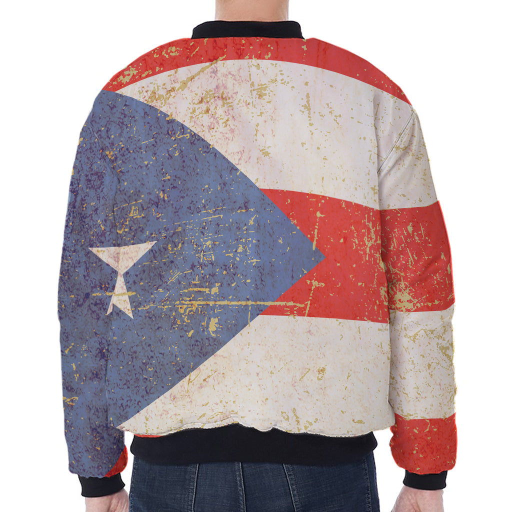 Retro Puerto Rican Flag Print Zip Sleeve Bomber Jacket
