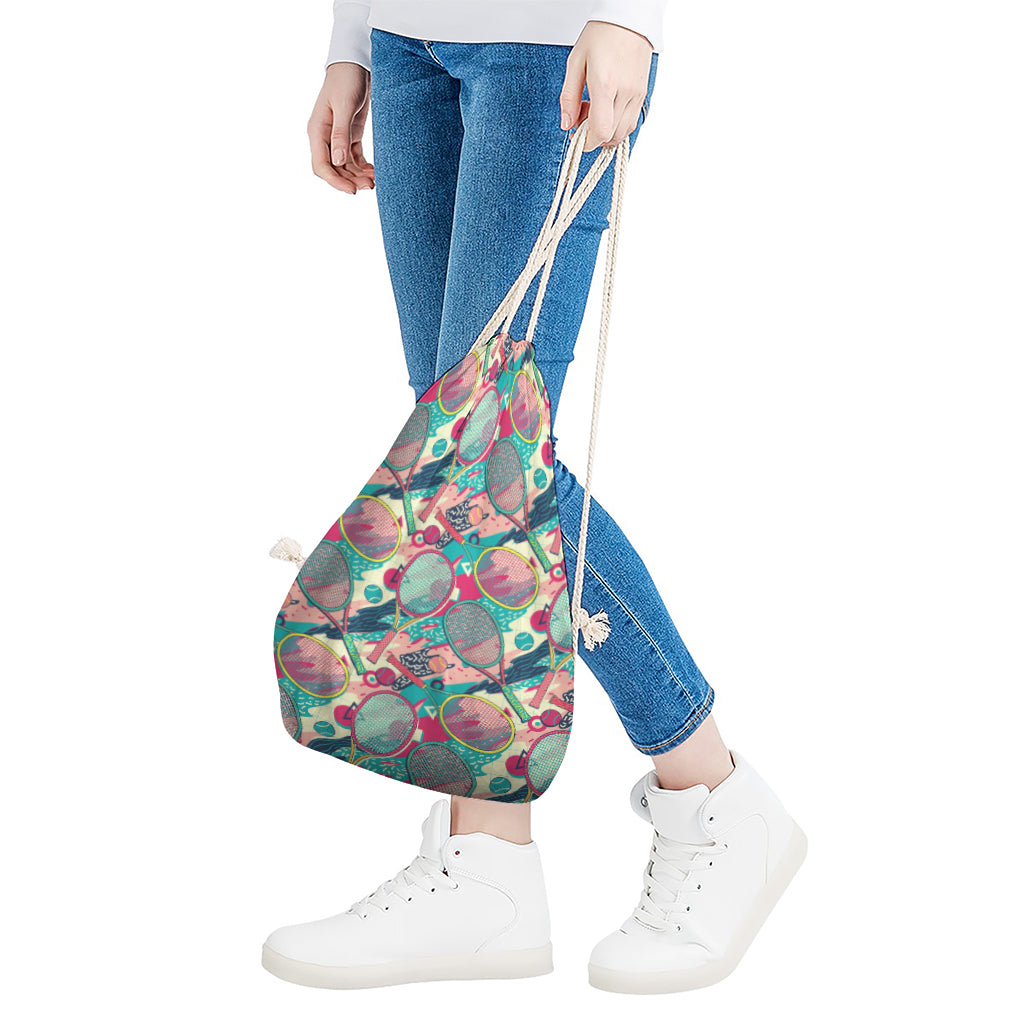Retro Tennis Pattern Print Drawstring Bag