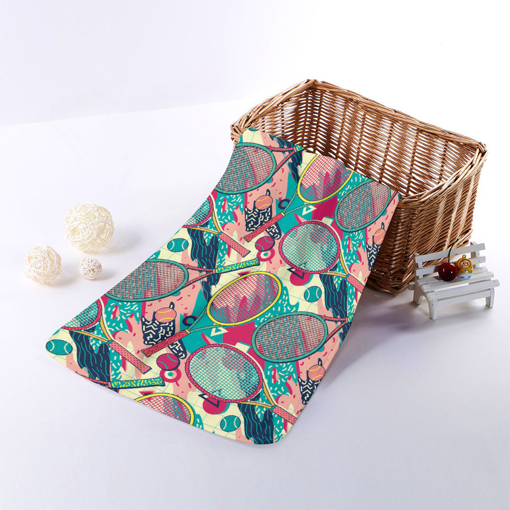 Retro Tennis Pattern Print Towel