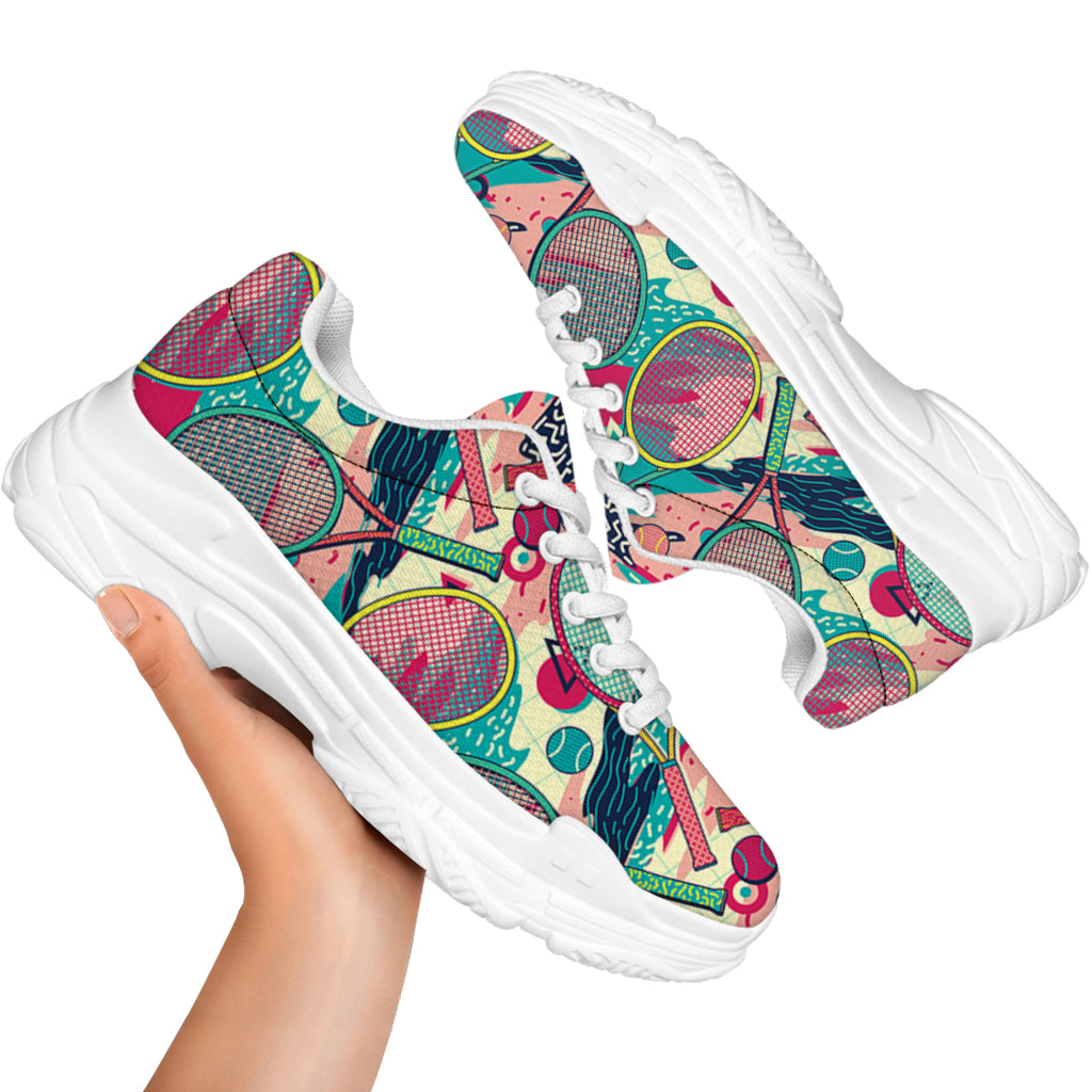 Retro Tennis Pattern Print White Chunky Shoes