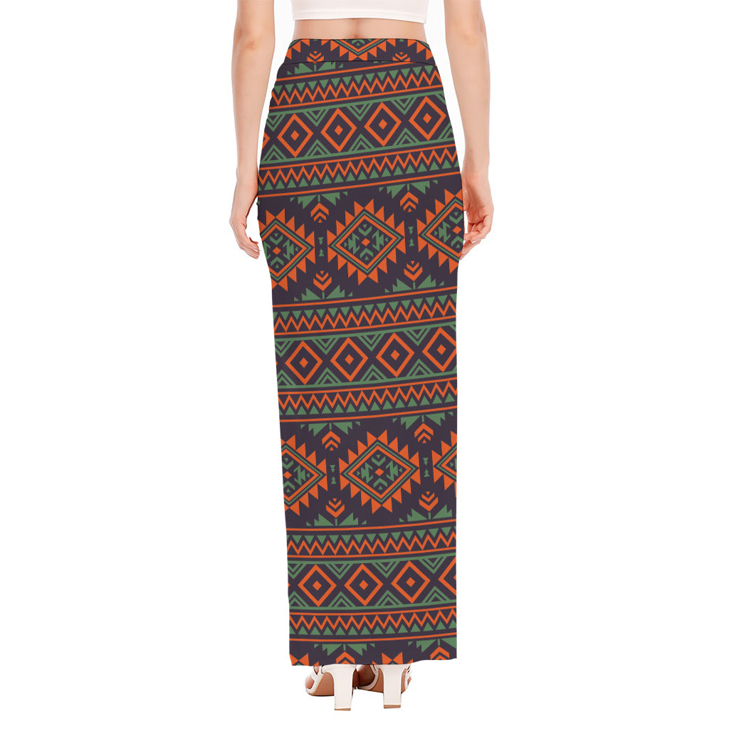Retro Tribal Navajo Pattern Print High Slit Maxi Skirt