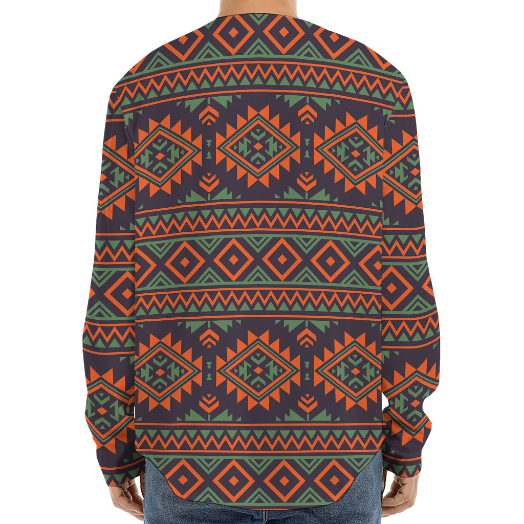 Retro Tribal Navajo Pattern Print Long Sleeve Baseball Jersey