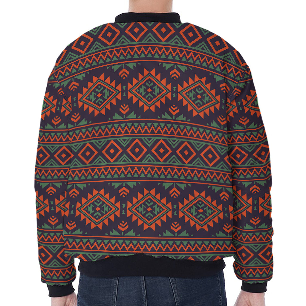 Retro Tribal Navajo Pattern Print Zip Sleeve Bomber Jacket