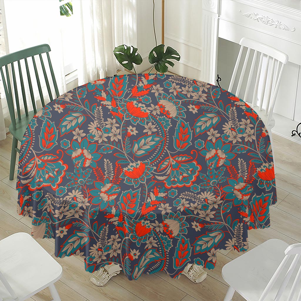 Retro Vintage Bohemian Floral Print Waterproof Round Tablecloth