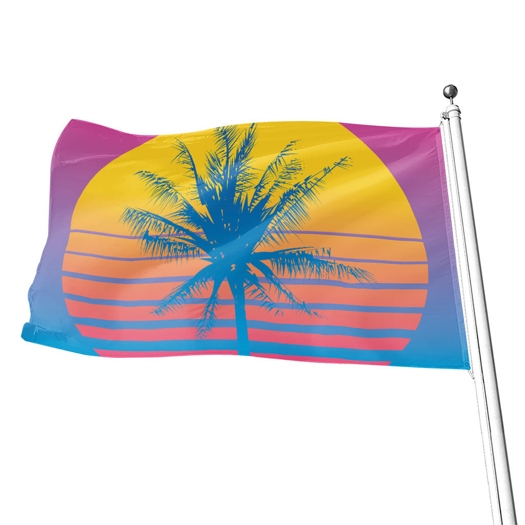 Retrowave Sunset Palm Tree Print Flag
