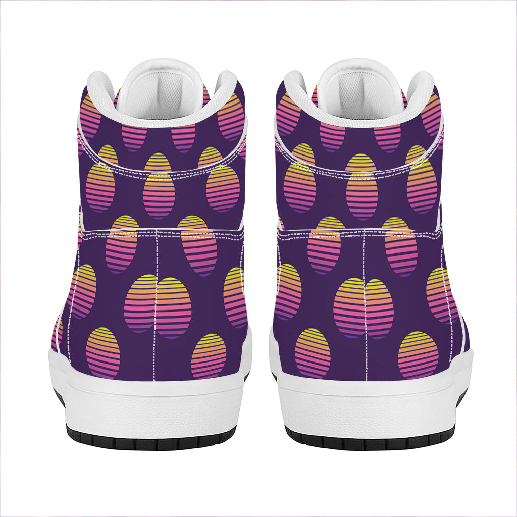 Retrowave Sunset Pattern Print High Top Leather Sneakers