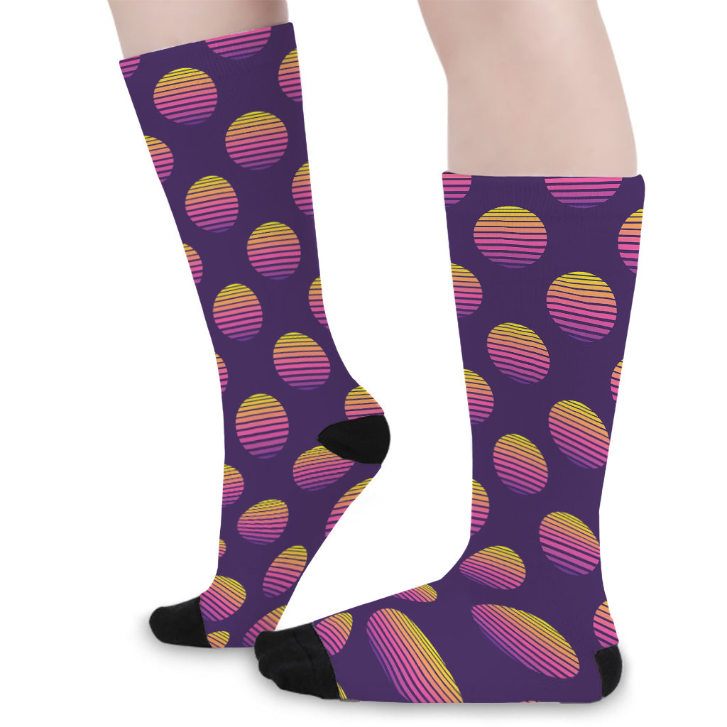 Retrowave Sunset Pattern Print Long Socks
