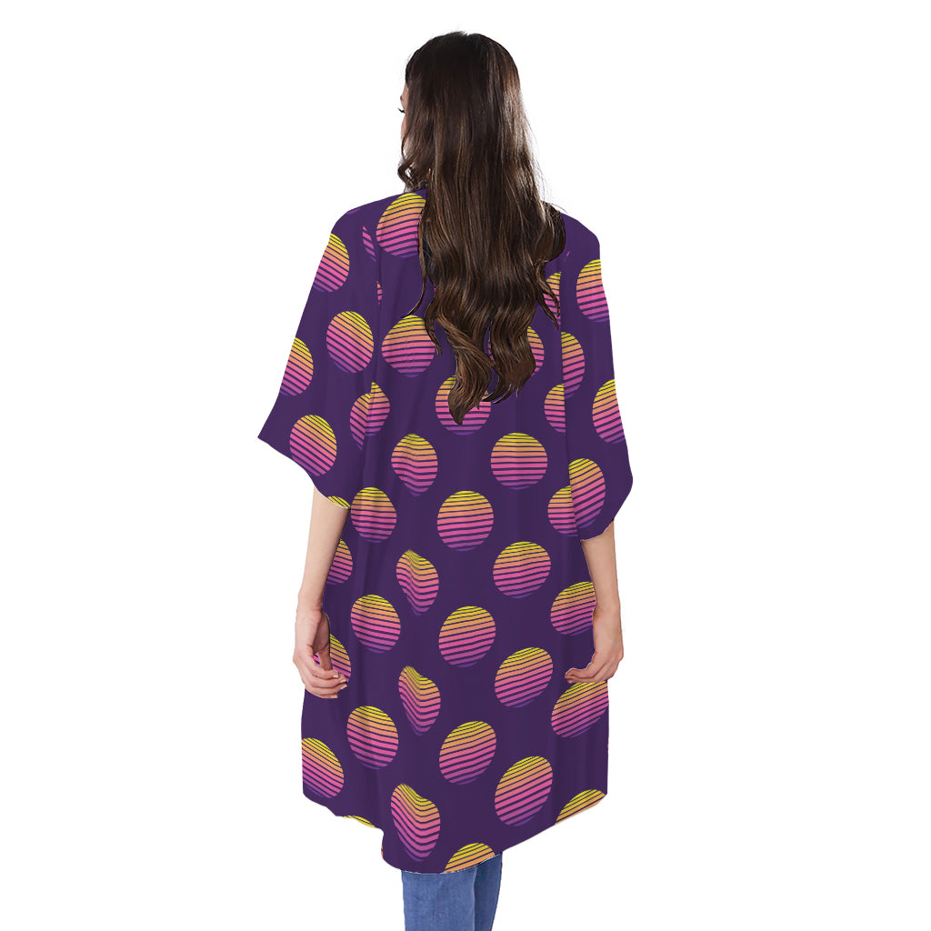 Retrowave Sunset Pattern Print Open Front Beach Cover Up