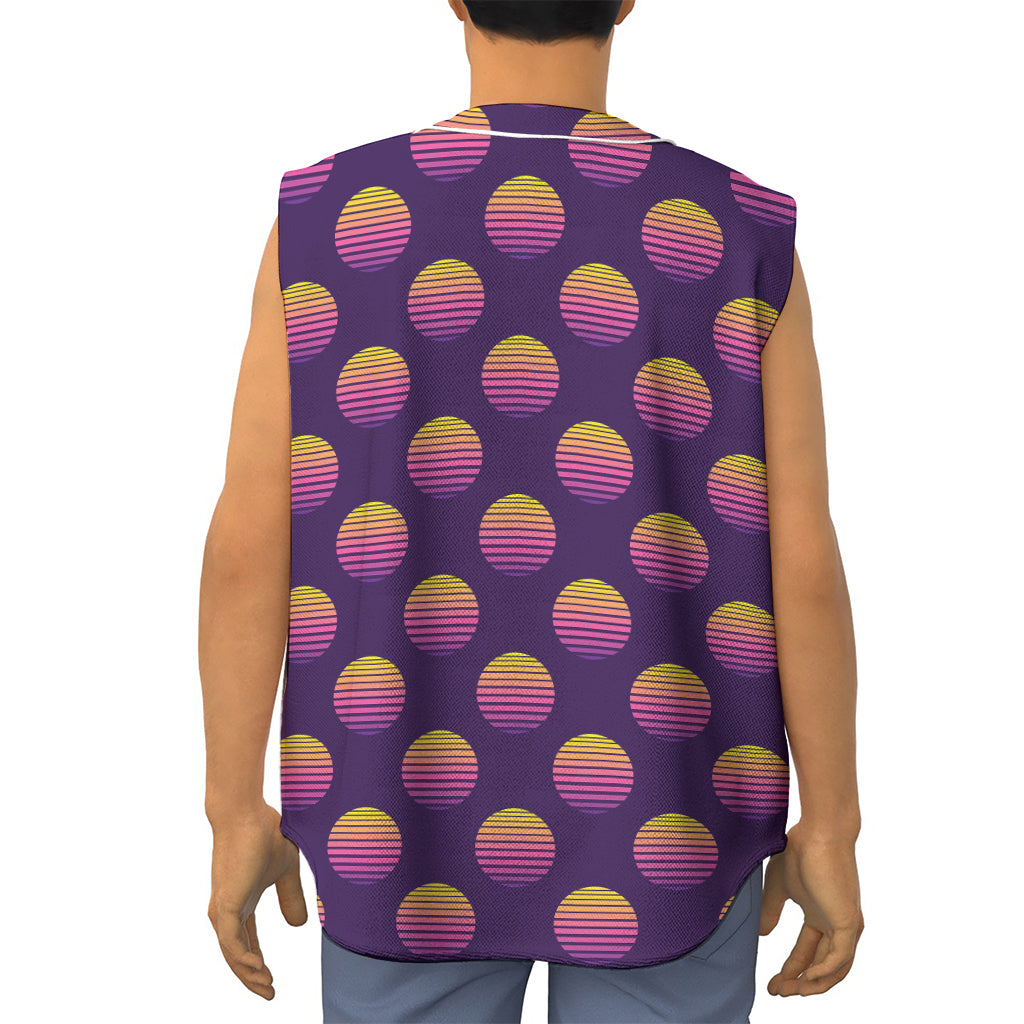 Retrowave Sunset Pattern Print Sleeveless Baseball Jersey