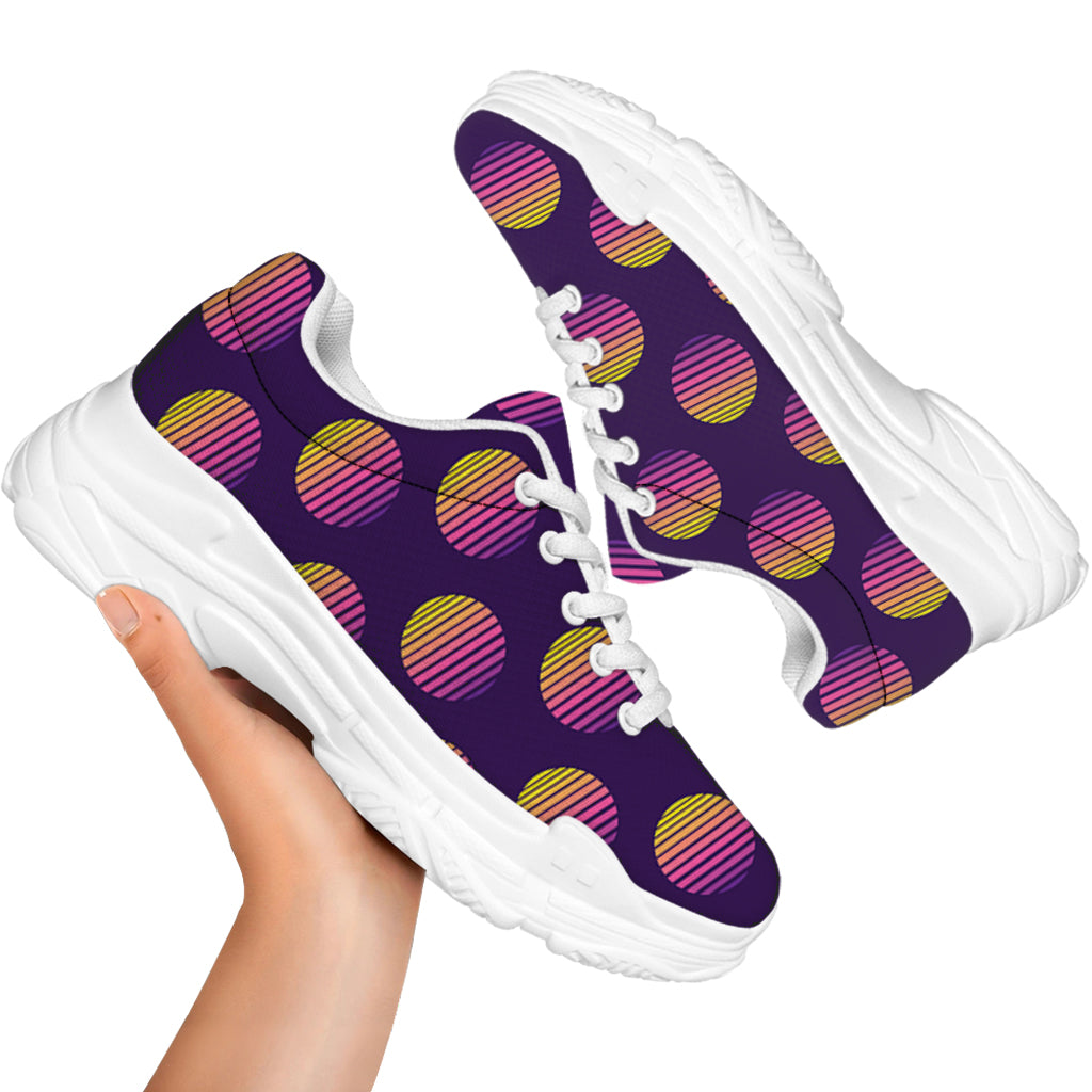 Retrowave Sunset Pattern Print White Chunky Shoes