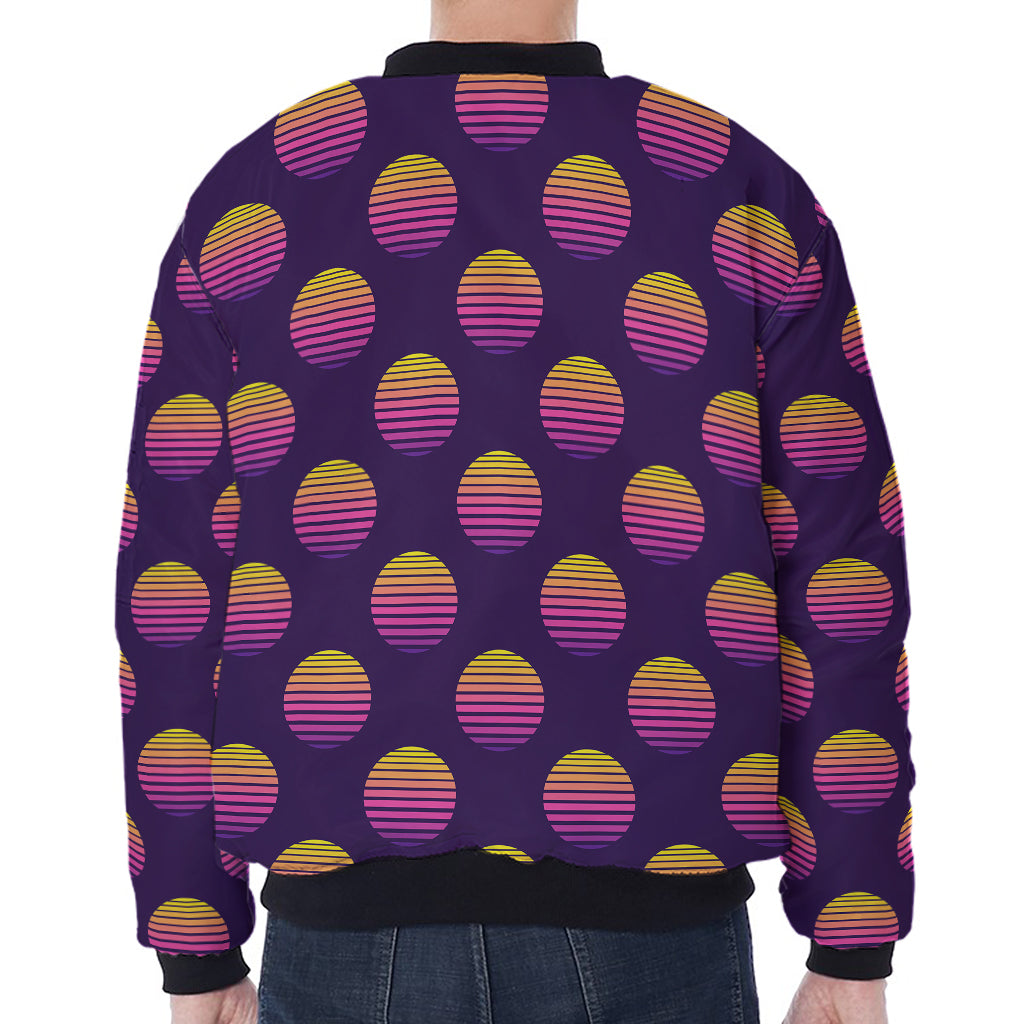 Retrowave Sunset Pattern Print Zip Sleeve Bomber Jacket