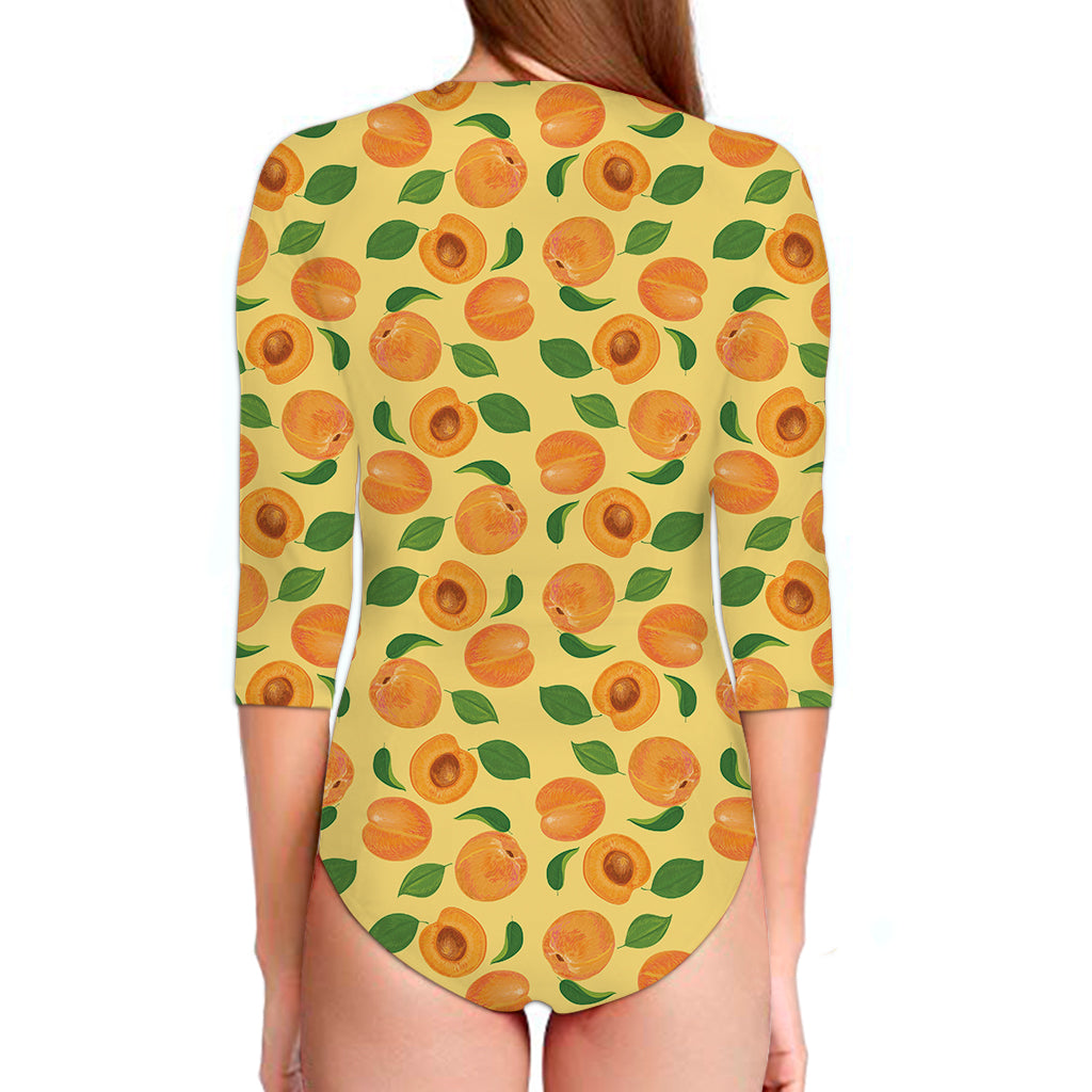 Ripe Apricot Fruit Pattern Print Long Sleeve Swimsuit