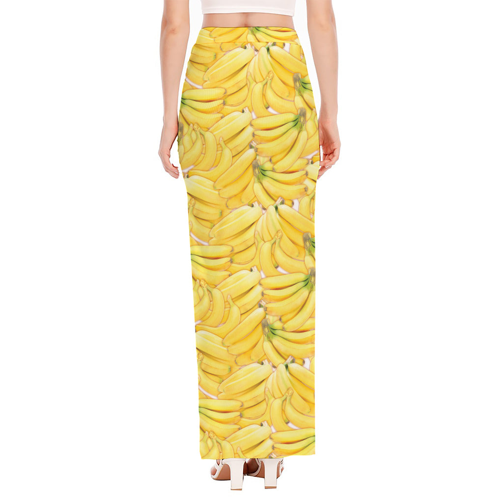 Ripe Banana Pattern Print High Slit Maxi Skirt