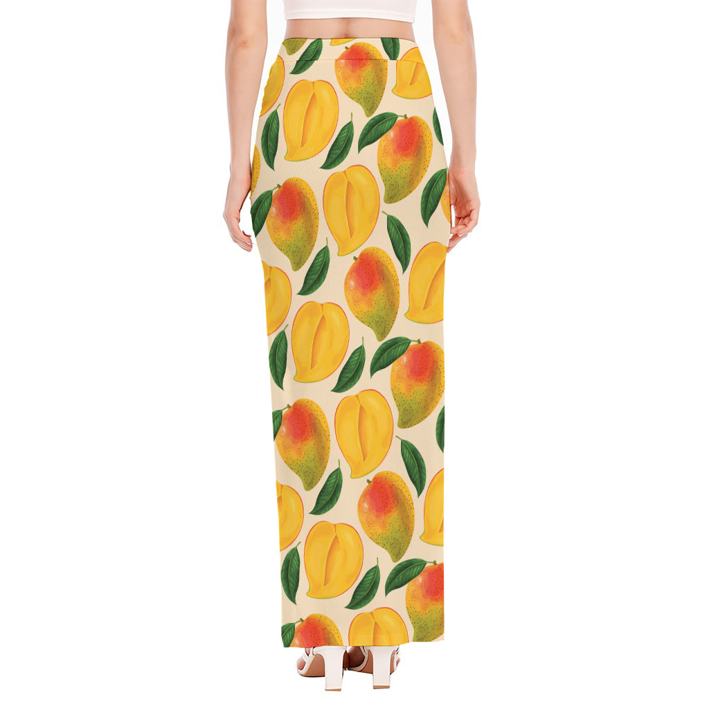 Ripe Mango Fruit Pattern Print High Slit Maxi Skirt