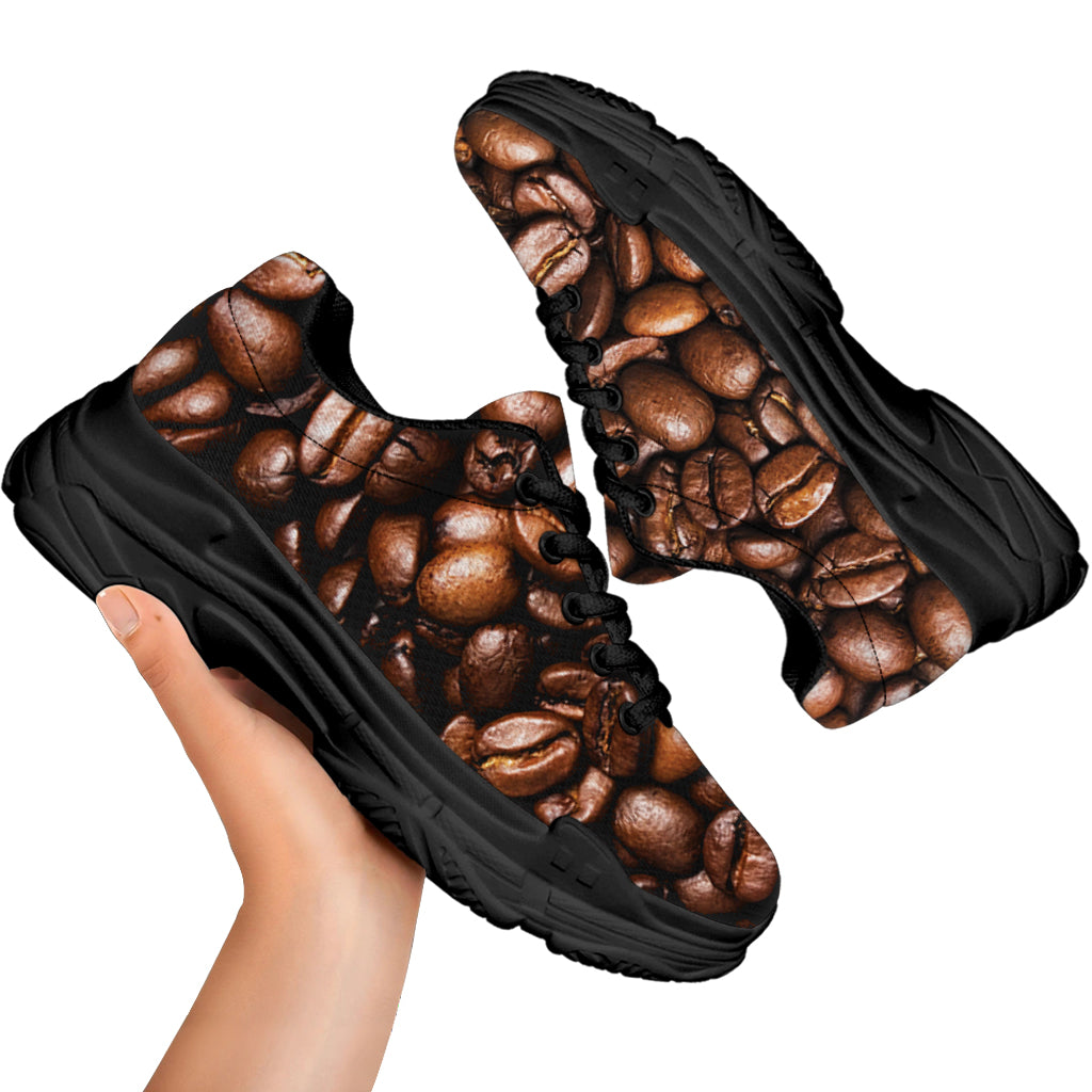 Roasted Coffee Bean Print Black Chunky Shoes