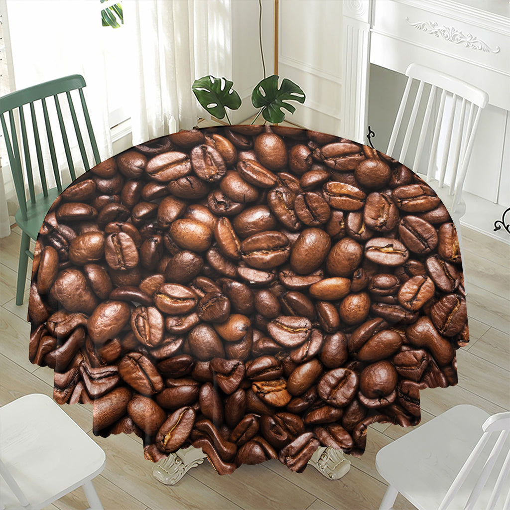 Roasted Coffee Bean Print Waterproof Round Tablecloth