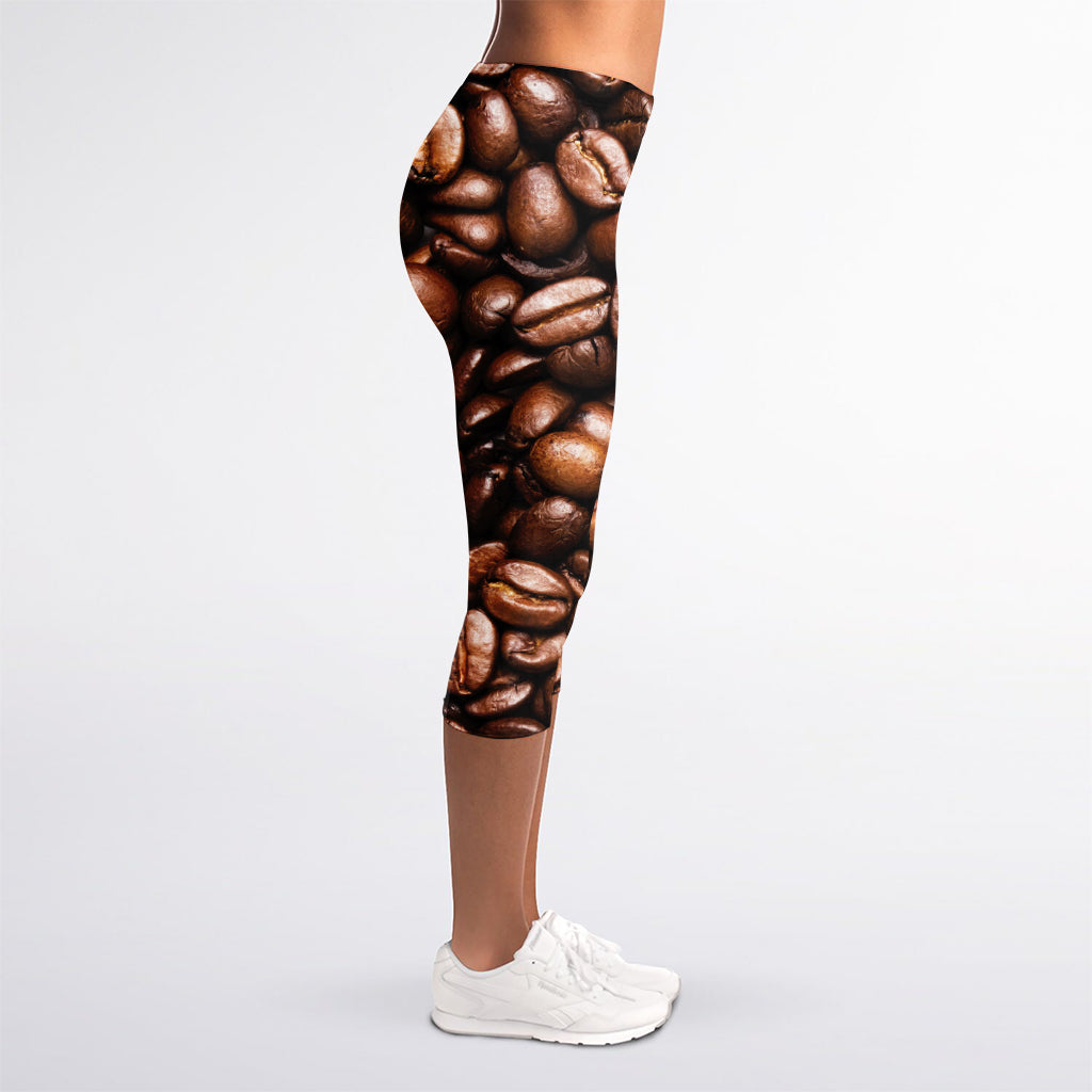 Roasted Coffee Bean Print Women's Capri Leggings